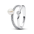Treated Freshwater Cultured Pearl & Pav¨¦ Double Band Ring