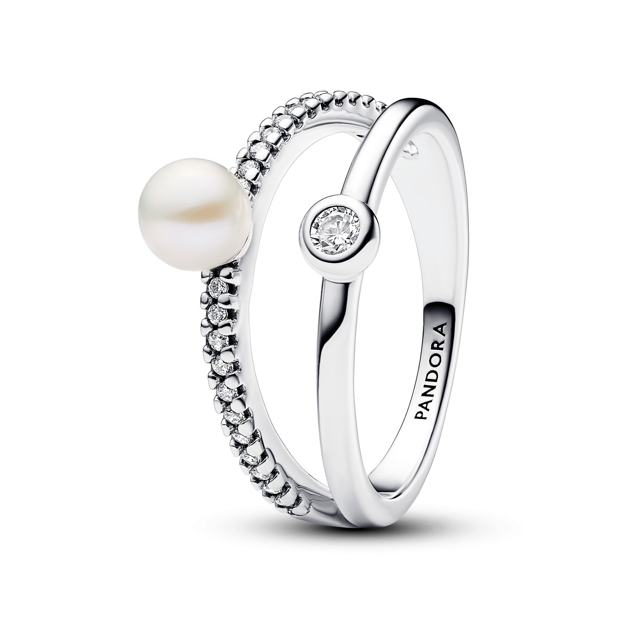 Treated Freshwater Cultured Pearl & Pav¨¦ Double Band Ring