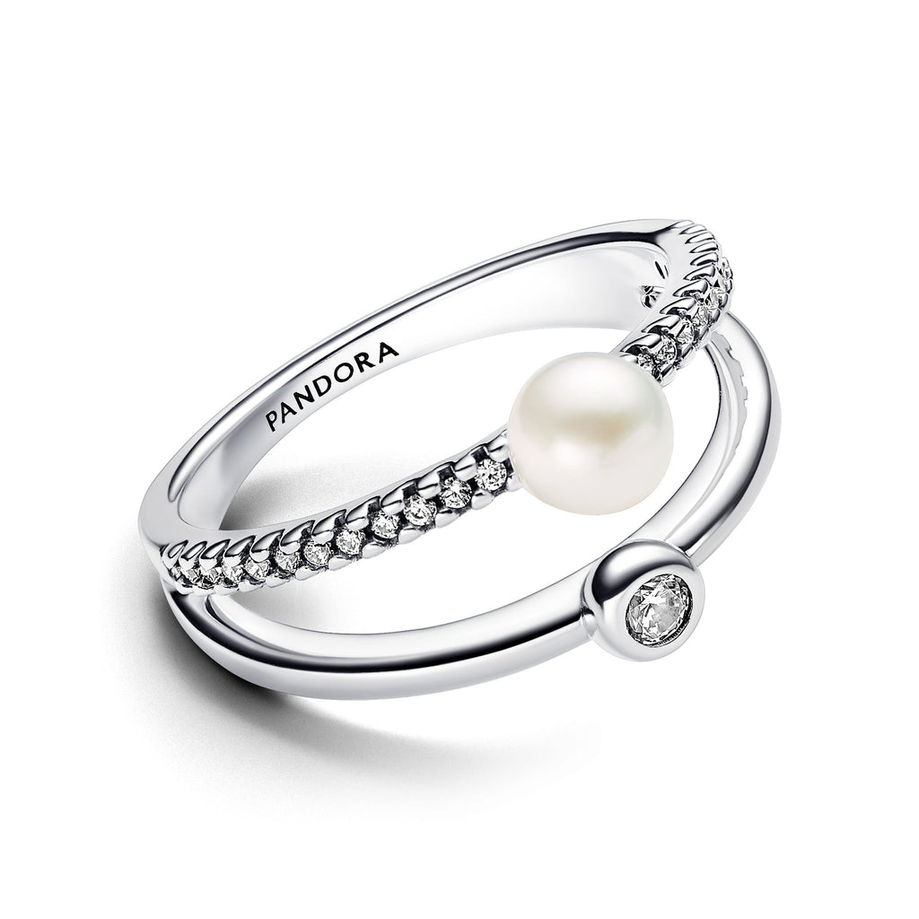 Treated Freshwater Cultured Pearl & Pav¨¦ Double Band Ring