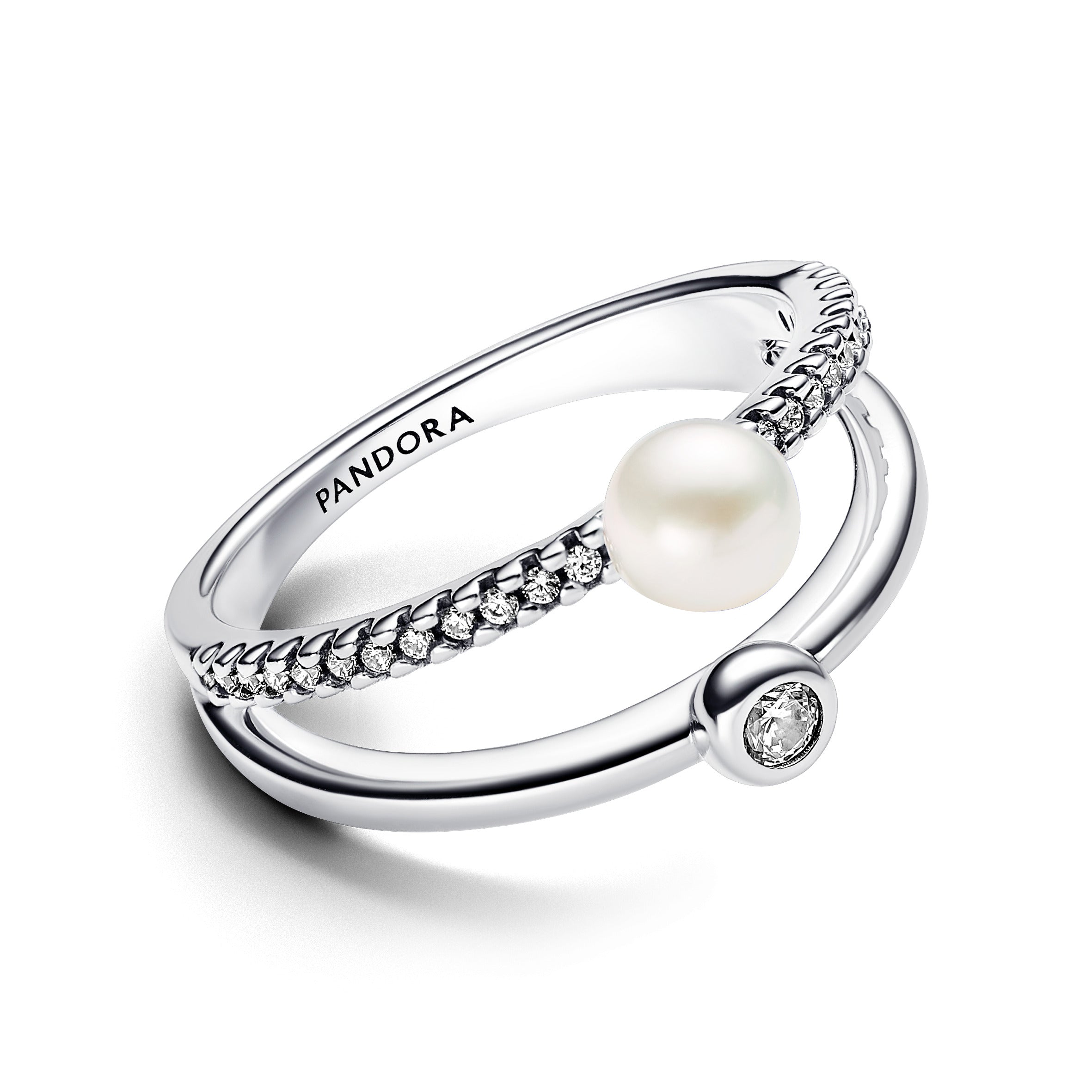Treated Freshwater Cultured Pearl & Pav¨¦ Double Band Ring