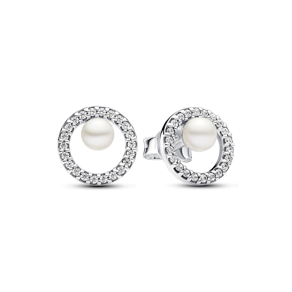 Treated Freshwater Cultured Pearl & Pav¨¦ Halo Stud Earrings