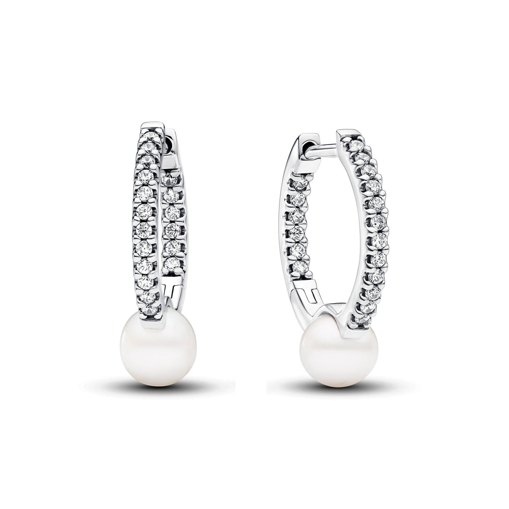 Treated Freshwater Cultured Pearl & Pav¨¦ Hoop Earrings