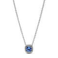Sparkling Square Blue Halo Pendant Necklace