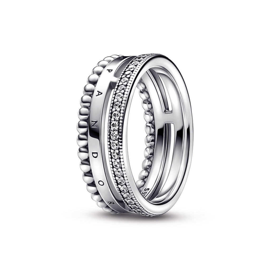 Pandora Signature Logo Pav¨¦ & Beads Ring