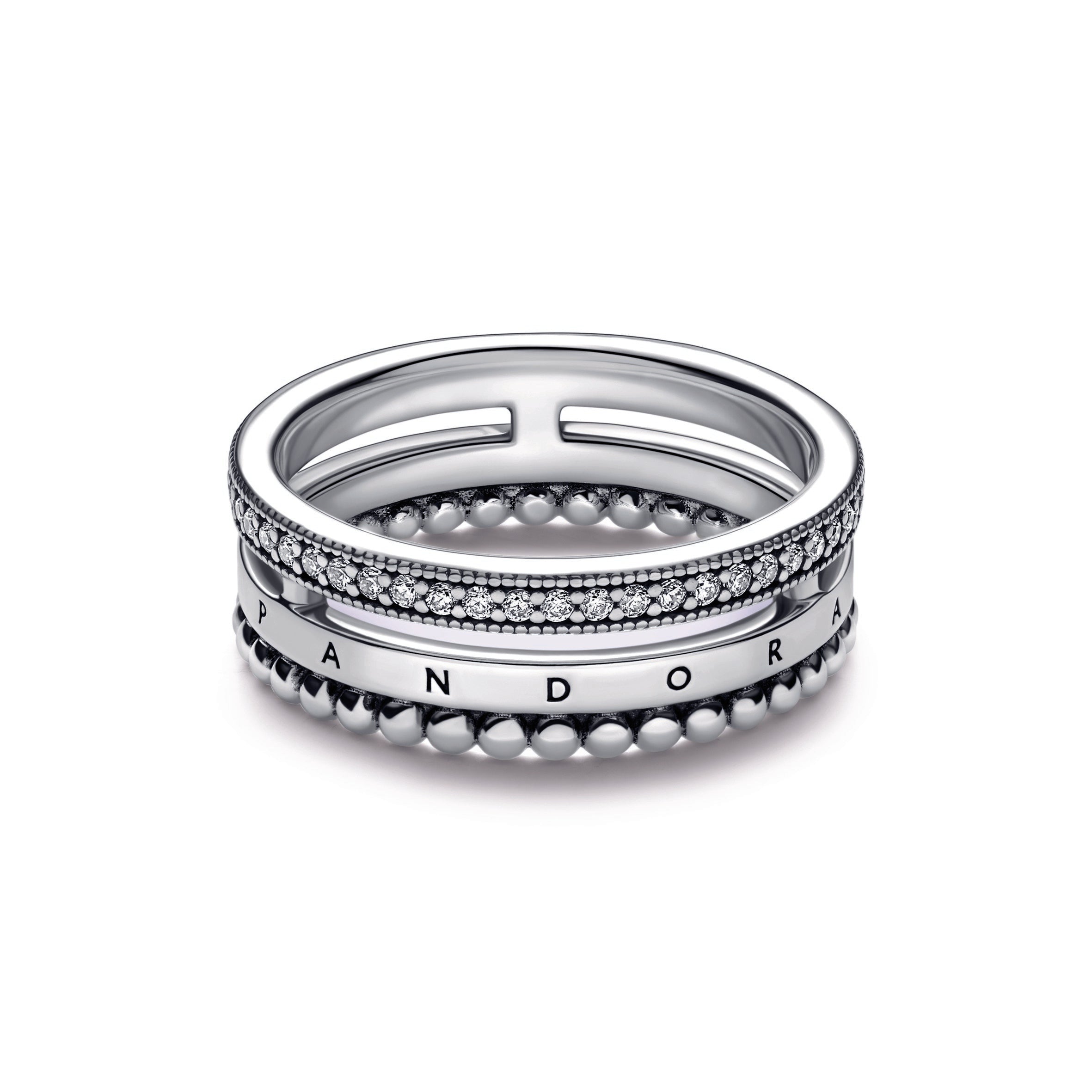 Pandora Signature Logo Pav¨¦ & Beads Ring