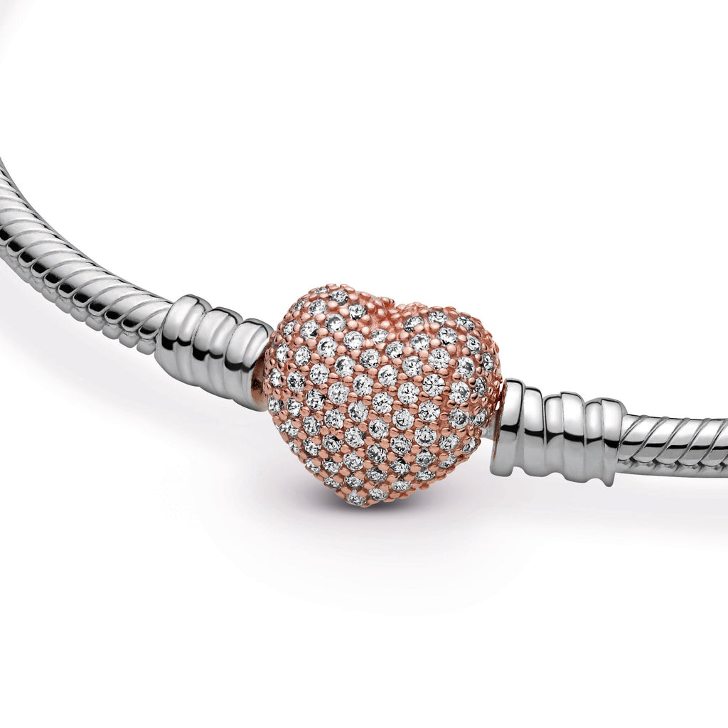 Pandora Moments Pav¨¦ Heart Clasp Snake Chain Bracelet