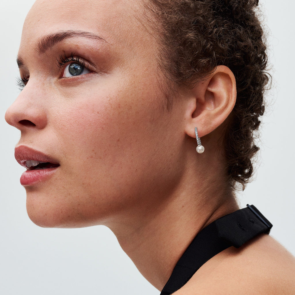 Treated Freshwater Cultured Pearl & Pav¨¦ Hoop Earrings