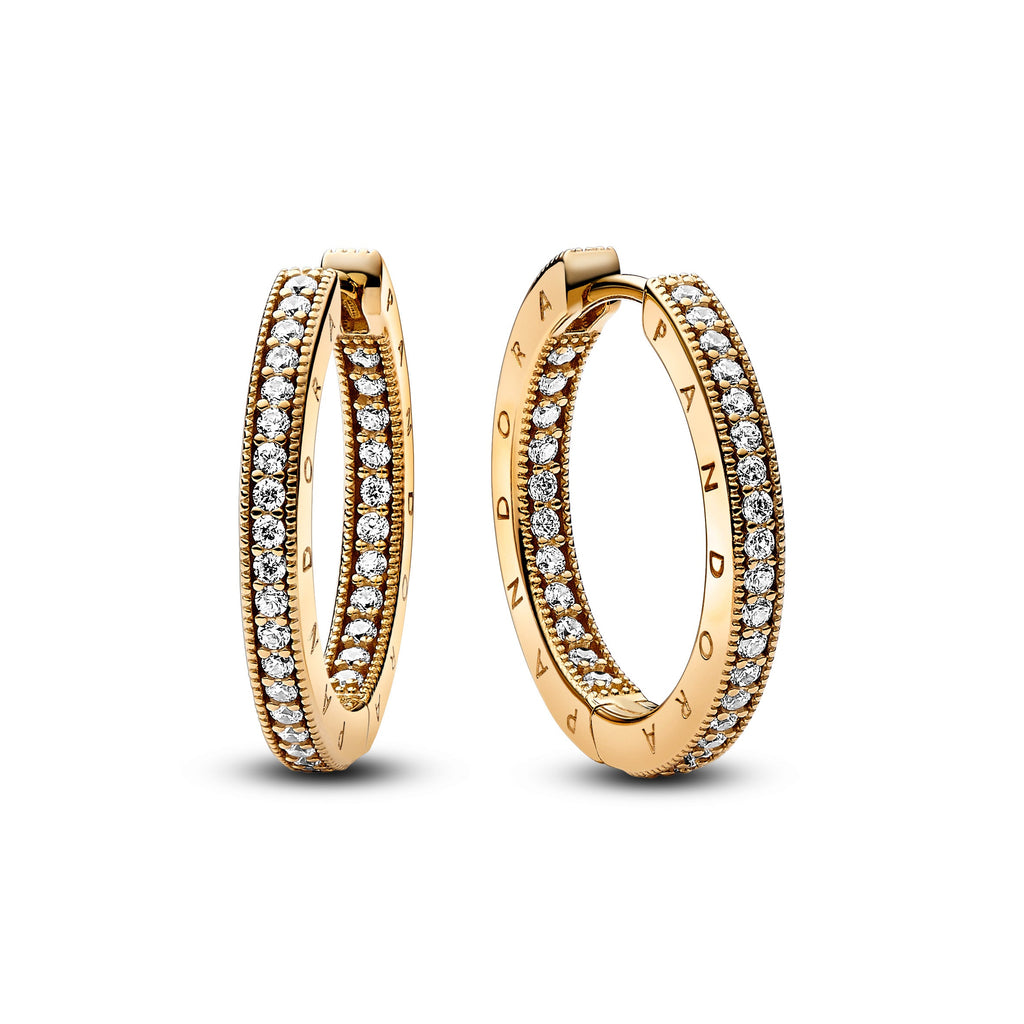 Pandora Signature Logo & Pav¨¦ Hoop Earrings