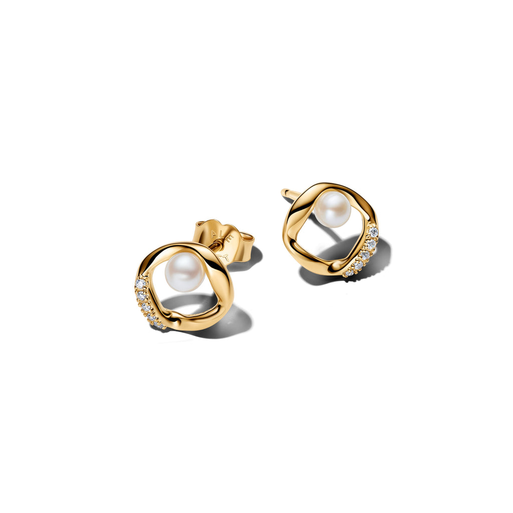 Organically Shaped Pav¨¦ Circle & Treated Freshwater Cultured Pearl Stud Earrings