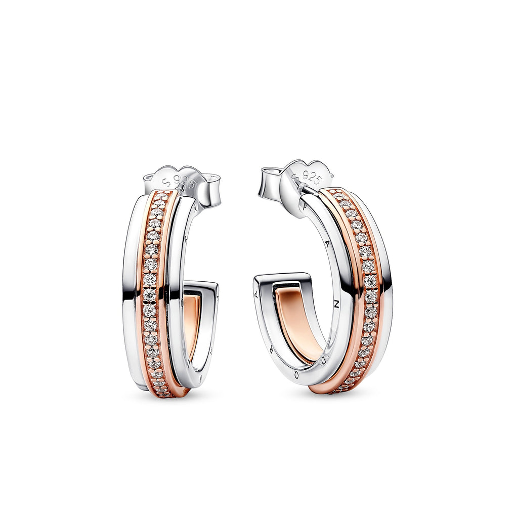 Pandora Signature Two tone Logo & Pav¨¦ Hoop Earrings
