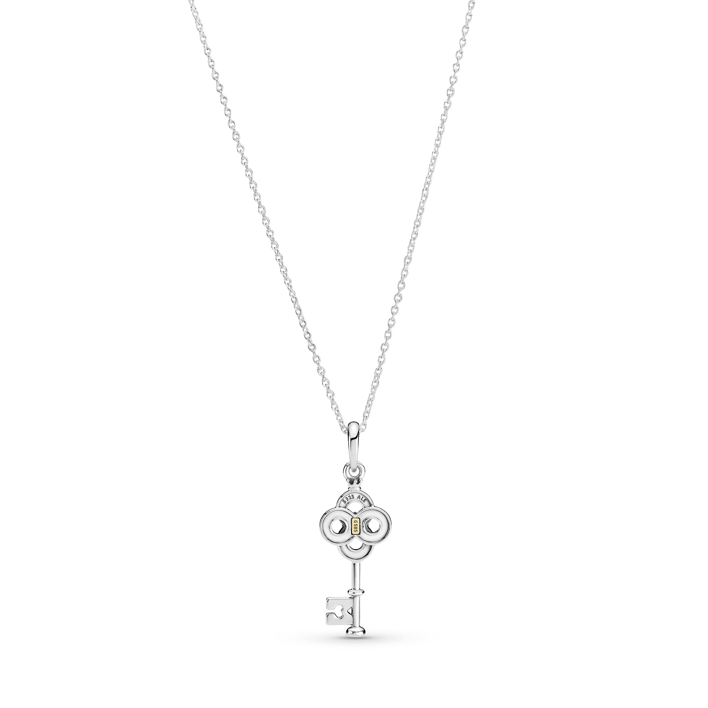 Two-tone Key & Flower Necklace