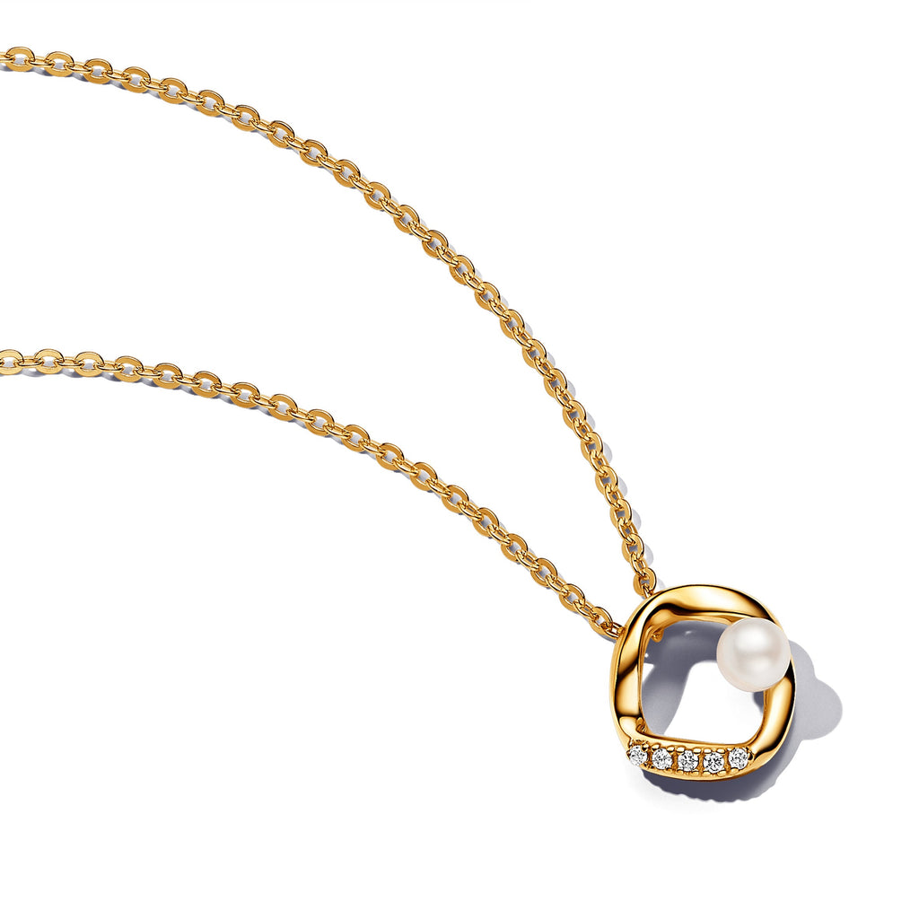 Organically Shaped Pav¨¦ Circle & Treated Freshwater Cultured Pearl Collier Necklace